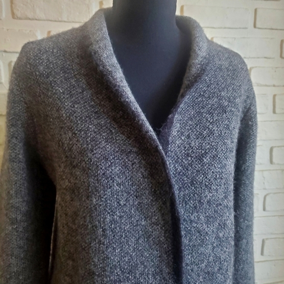 Kenar Long Open Wool Cardigan Sweater Black Gray Size Medium - Picture 6 of 13